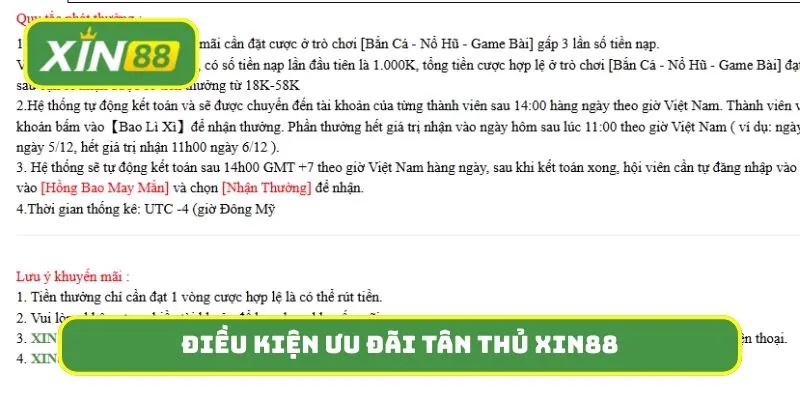 Điều kiện để nhận thưởng từ ưu đãi tân thủ Xin88