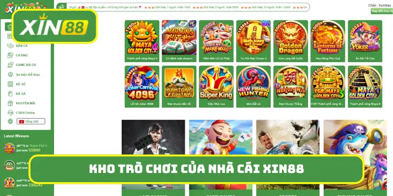 Kho trò chơi của nhà cái Xin88 luôn đứng top 10 BXH toàn cầu