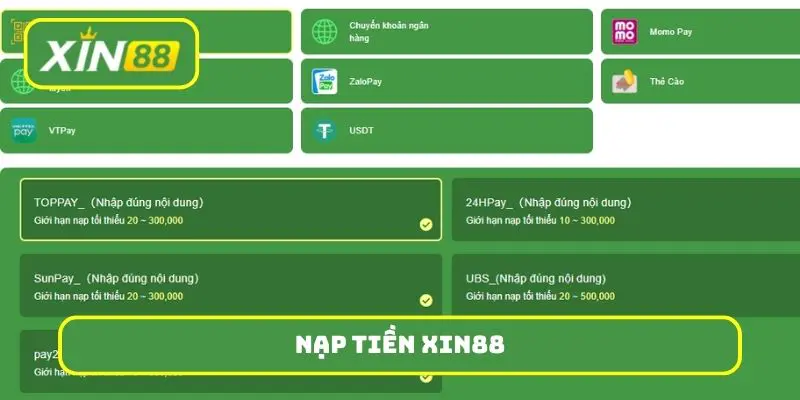 nạp tiền Xin88