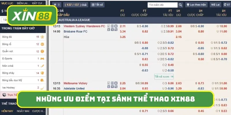 Những ưu điểm tại sảnh thể thao Xin88