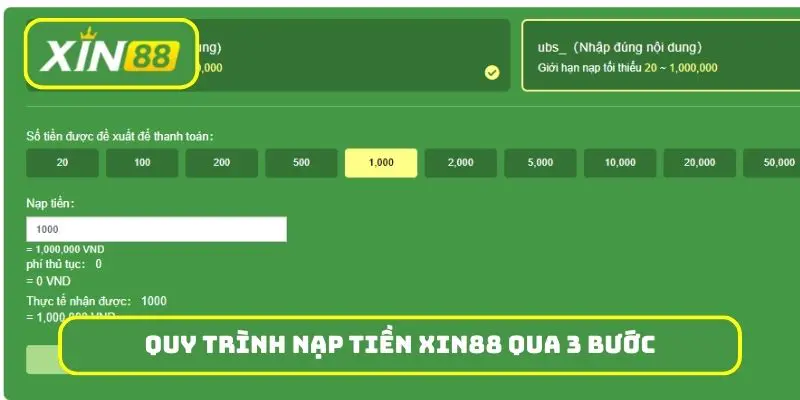 Quy trình nạp tiền Xin88 qua 3 bước