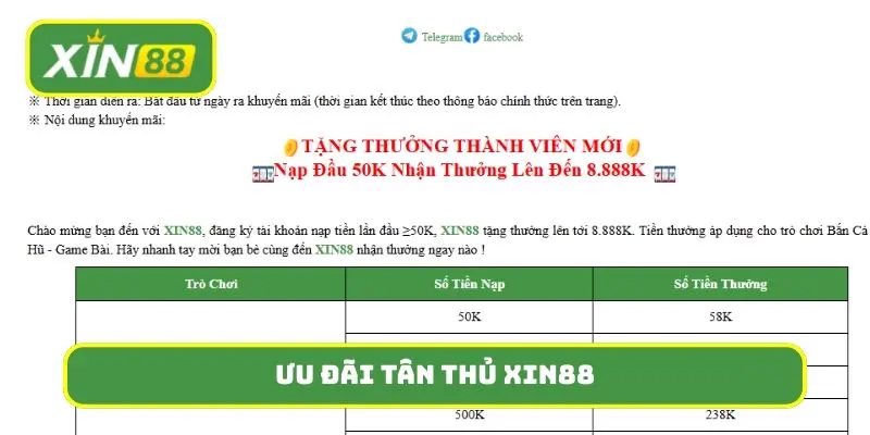 ưu đãi tân thủ Xin88